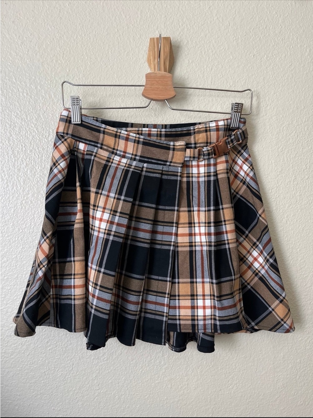 Urban outfitters pleated plaid wrap skirt with buckle